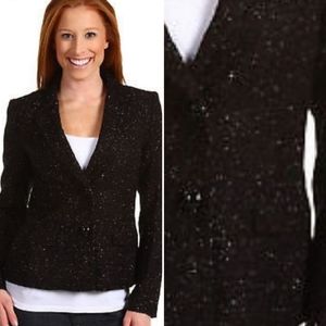 Anne Klein Blazer Jacket Size 10 Sparkle Black Silver Textured Basic New Lined